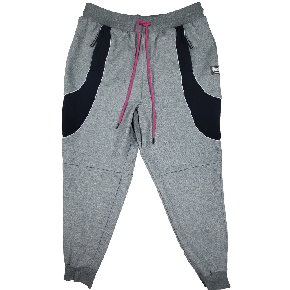 Puma Jogger Sweatpants Mens XL Gray Colorblock Fleece Lined Athletic‎
